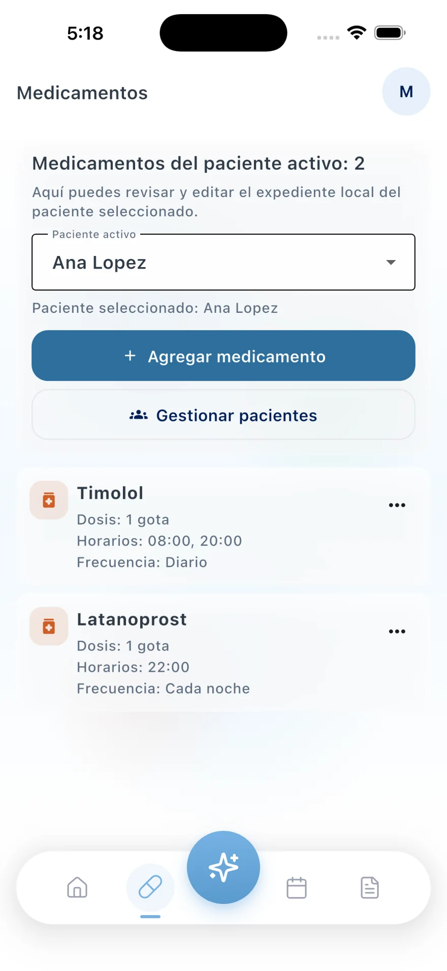 Pantalla de medicamentos de GlaucoCare